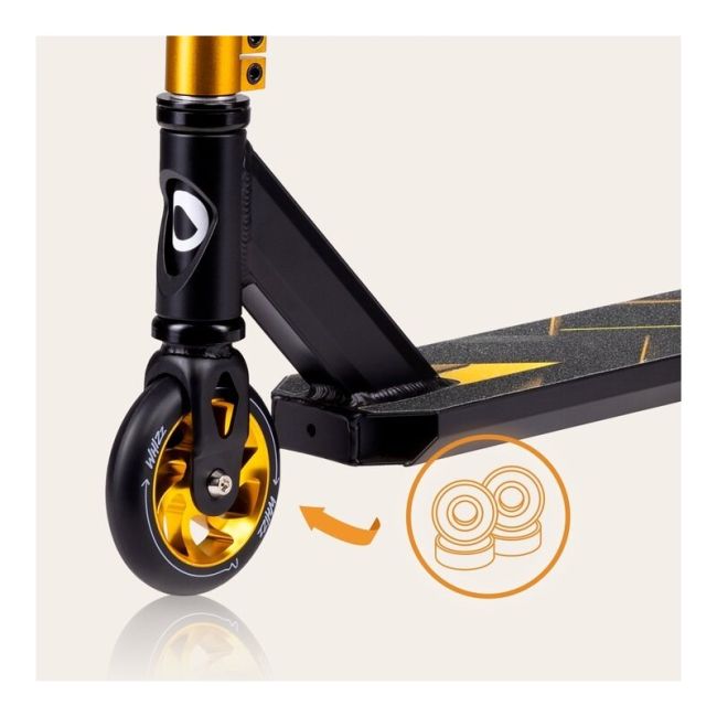 Trotineta, Lionelo, Whizz, Pentru Acrobatii, Rulmenti ABEC-9, Sistemul de compresie IHC 9, 20 - 100 kg, Conform cu standardul european de securitate EN14619, Galben/Negru BYNLO-WHIZZ_BLACK_CARBON_YELLOW
