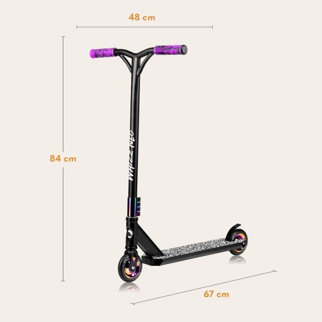 Trotineta, Lionelo, Whizz, Pentru Acrobatii, Rulmenti ABEC-9, Sistemul de compresie IHC 9, 20 - 100 kg, Conform cu standardul european de securitate EN14619, Multicolor BYNLO-WHIZZ_NEO_BLACK_CARBON_MULTICOLOR