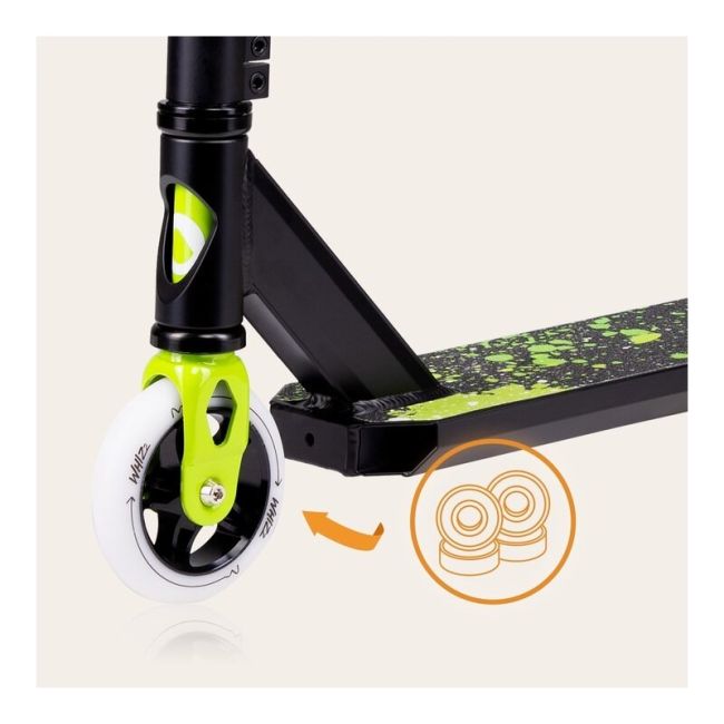 Trotineta, Lionelo, Whizz, Pentru Acrobatii, Rulmenti ABEC-9, Sistemul de compresie IHC 9, 20 - 100 kg, Conform cu standardul european de securitate EN14619, Verde/Negru BYNLO-WHIZZ_GREEN_LIME_BLACK