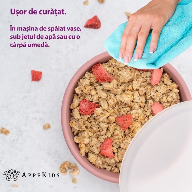 Bol din silicon cu ventuza si capac, AppeKids - Old Rose KRTAK275770