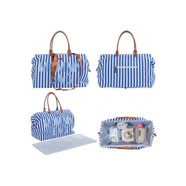 Geanta de infasat Childhome Mommy Bag Albastru Alb ERFCH-CWMBBSTBL