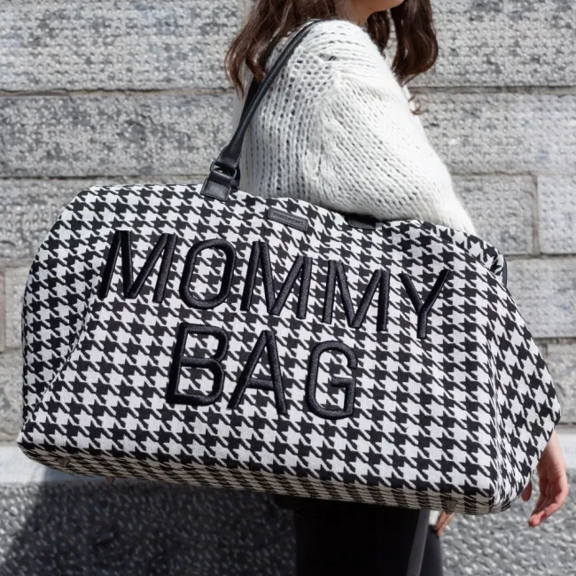 Geanta de infasat Childhome Mommy Bag Pied de Poule Negru ERFCH-CWMBBPDP
