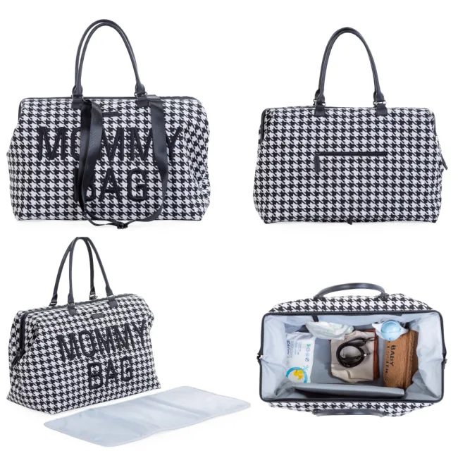 Geanta de infasat Childhome Mommy Bag Pied de Poule Negru ERFCH-CWMBBPDP