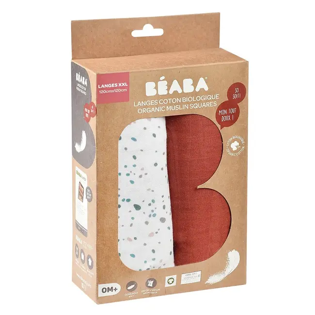 Set 2 Museline Beaba bumbac 120x120 cm Hot Sauce Terrazzo ERFB920391