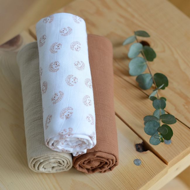 Set 3 Museline Beaba bumbac organic 70x70 cm Herisson Marron ERFB920346