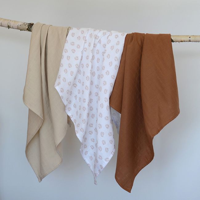Set 3 Museline Beaba bumbac organic 70x70 cm Herisson Marron ERFB920346
