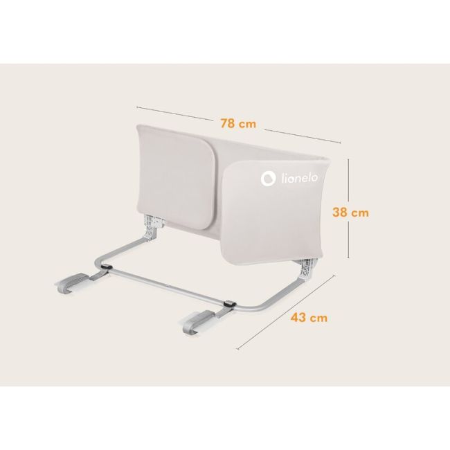 Bariera de protectie pentru pat, Lionelo, Lora XL, Pliabila, Sistem de blocare StandSafe, Geanta de transport inclusa, 150x46 cm, Conform cu BS 7972:2001+A1:2009, Bej BYNLO-LORA_XL_BEIGE_SAND