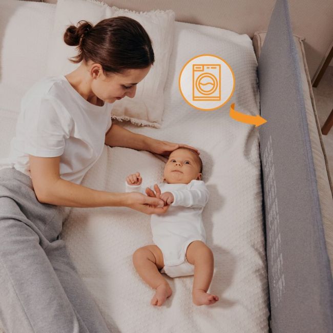 Bariera de protectie pentru pat, Lionelo, Lora XL, Pliabila, Sistem de blocare StandSafe, Geanta de transport inclusa, 150x46 cm, Conform cu BS 7972:2001+A1:2009, Bej BYNLO-LORA_XL_BEIGE_SAND