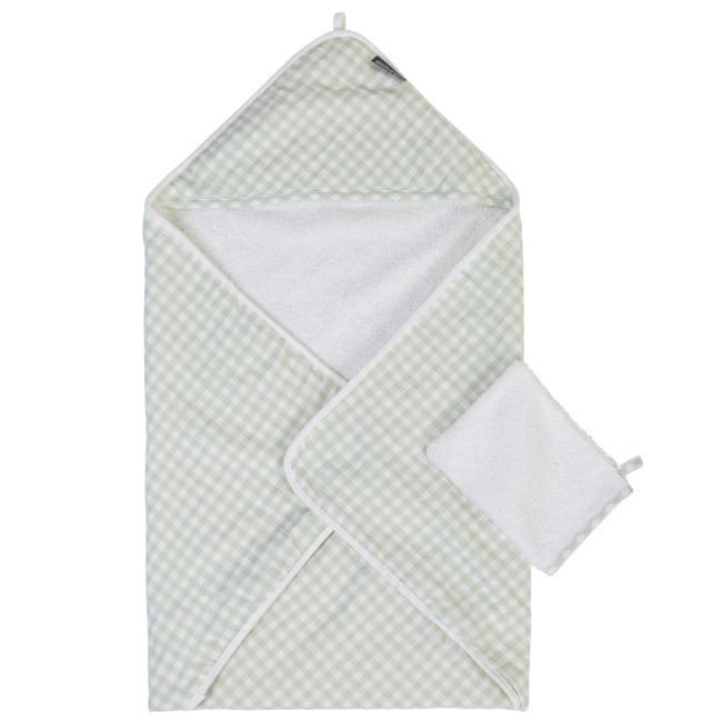 Prosop cu gluga si manusa de baie Childhome 80x80 cm Jerse Muselina Verde ERFCH-CCBCJVF