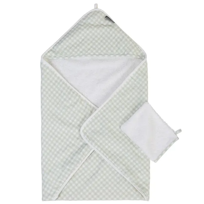 Prosop cu gluga si manusa de baie Childhome 80x80 cm Jerse Muselina Verde ERFCH-CCBCJVF