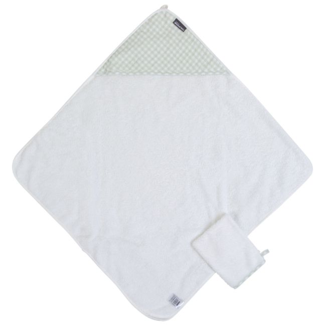 Prosop cu gluga si manusa de baie Childhome 80x80 cm Jerse Muselina Verde ERFCH-CCBCJVF