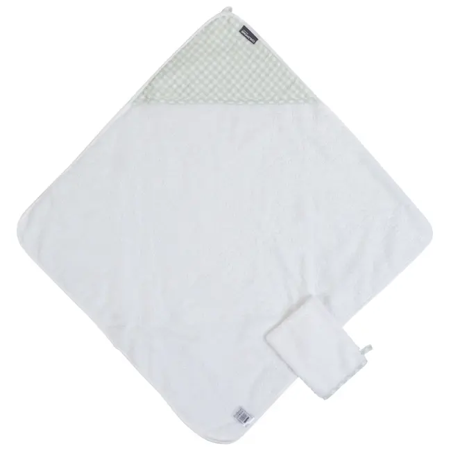 Prosop cu gluga si manusa de baie Childhome 80x80 cm Jerse Muselina Verde ERFCH-CCBCJVF