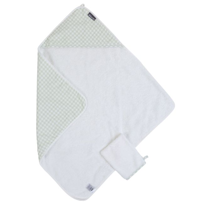 Prosop cu gluga si manusa de baie Childhome 80x80 cm Jerse Muselina Verde ERFCH-CCBCJVF