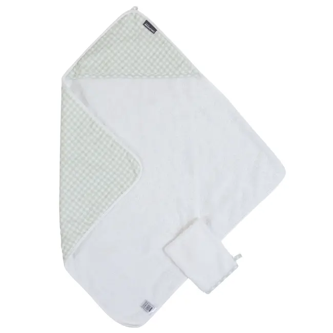 Prosop cu gluga si manusa de baie Childhome 80x80 cm Jerse Muselina Verde ERFCH-CCBCJVF