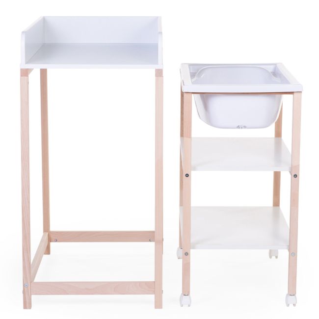 Set masa de infasat si cadita cu suport Childhome Natural Alb ERFCH-CHTBNW