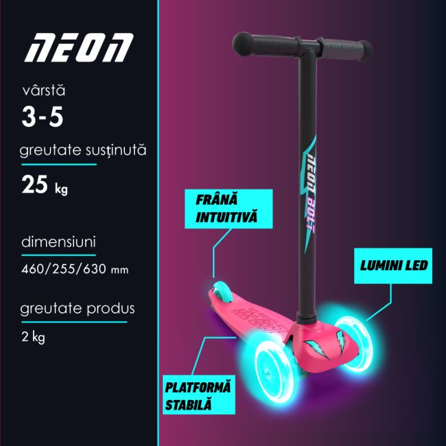 Trotineta cu 3 roti Neon Bolt Pink ERFYV-NS14P4