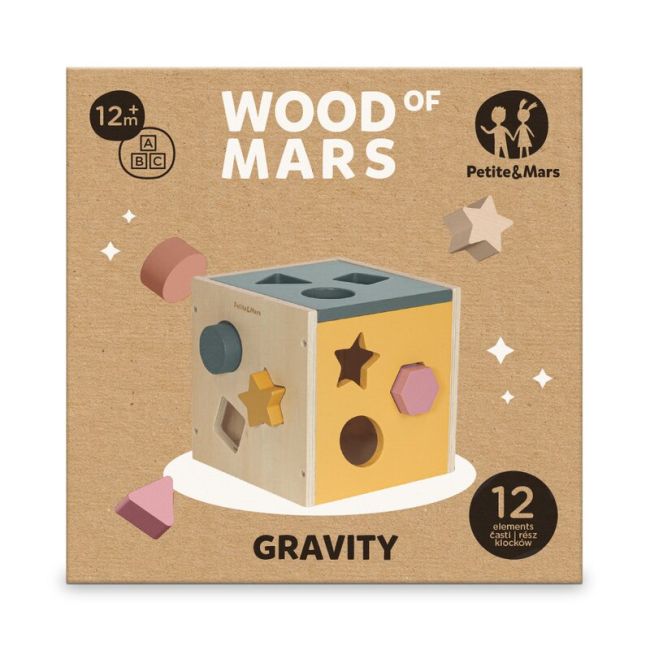 Cub de activitati, Petite&Mars, Gravity Wood of Mars, Cu 12 piese, 12 luni+, Multicolor BYN610730