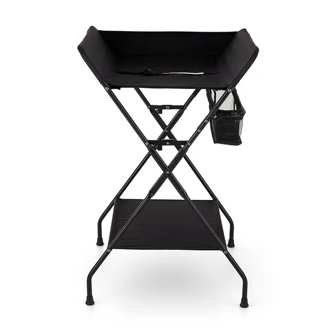 Masuta pentru infasat si schimbat scutece, Feedo, Multifunctionala, Pliabila, Cu raft pentru depozitare si compartiment lateral, Realizata din fier, panza si in, 80.5 x 67 x 102.5 cm, Negru BYN202650