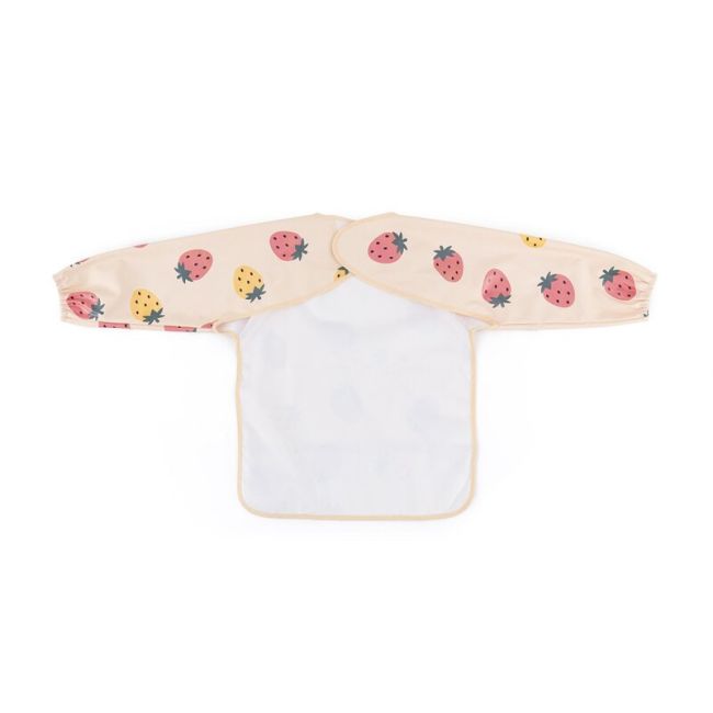 Baveta impermeabila, Petite&Mars, Cu maneci lungi, Usor de curatat, inchidere prin velcro, Dimensiune 38x42 cm, 24 luni+, Beige Strawberies BYN413744