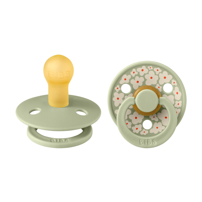 Bibs - set 2 suzete colour studio collection flower latex, tetina rotunda, 0 luni+-sage bbb11017104