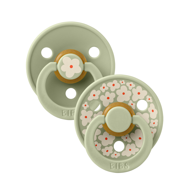 Bibs - set 2 suzete colour studio collection flower latex, tetina rotunda, 0 luni+-sage bbb11017104