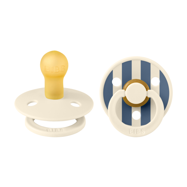 Bibs - set 2 suzete colour studio collection stripe latex, tetina rotunda, 0 luni+-ivory/steel blue bbb11015105