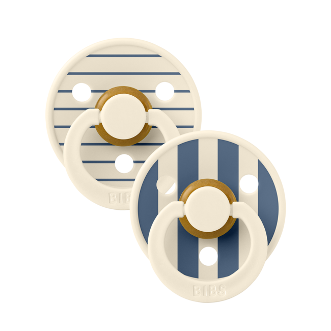 Bibs - set 2 suzete colour studio collection stripe latex, tetina rotunda, 0 luni+-ivory/steel blue bbb11015105