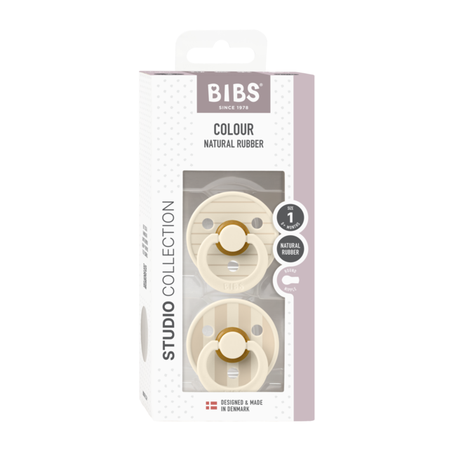 Bibs - set 2 suzete colour studio collection stripe latex, tetina rotunda, 0 luni+-ivory/vanilla bbb11015104