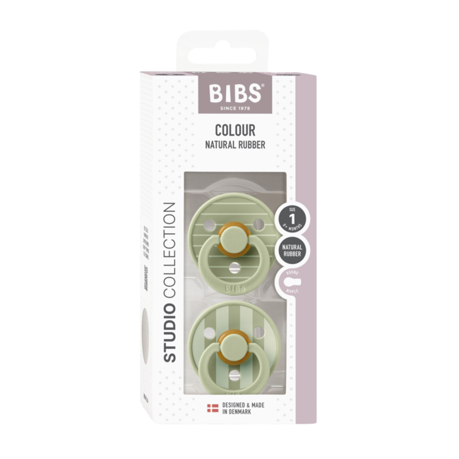 Bibs - set 2 suzete colour studio collection stripe latex, tetina rotunda, 0 luni+-sage bbb11015102