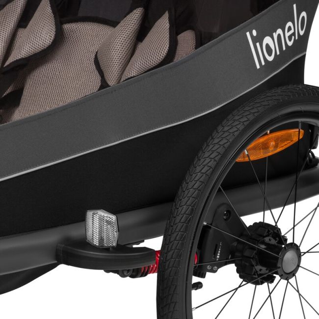 Carucior si remorca de bicicleta, Lionelo, Cama, Multifunctional, Pentru 1 sau 2 copii, Cu sistem de absorbtie a socurilor SIQ, Geamuri cu protectie solara, Gri BYNLO-CAMA_GREY_STONE