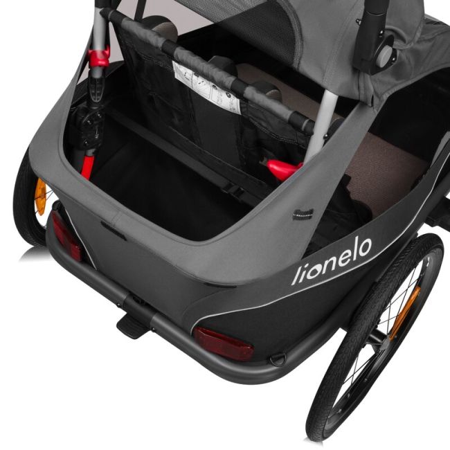 Carucior si remorca de bicicleta, Lionelo, Cama, Multifunctional, Pentru 1 sau 2 copii, Cu sistem de absorbtie a socurilor SIQ, Geamuri cu protectie solara, Gri BYNLO-CAMA_GREY_STONE