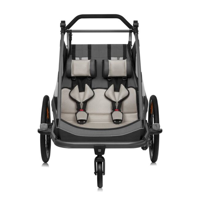 Carucior si remorca de bicicleta, Lionelo, Cama, Multifunctional, Pentru 1 sau 2 copii, Cu sistem de absorbtie a socurilor SIQ, Geamuri cu protectie solara, Gri BYNLO-CAMA_GREY_STONE