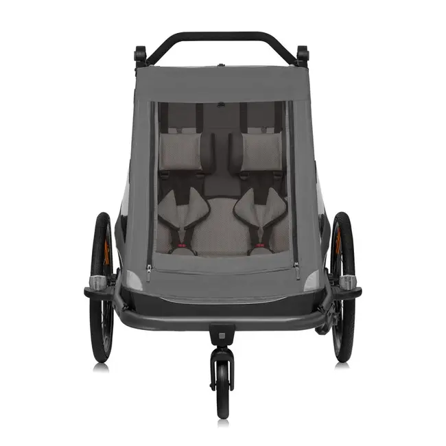 Carucior si remorca de bicicleta, Lionelo, Cama, Multifunctional, Pentru 1 sau 2 copii, Cu sistem de absorbtie a socurilor SIQ, Geamuri cu protectie solara, Negru BYNLO-CAMA_GREY_GRAPHITE