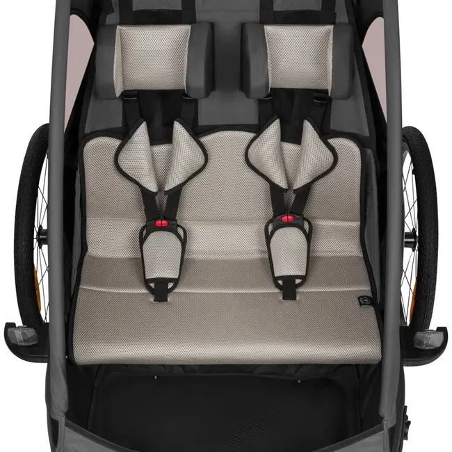 Carucior si remorca de bicicleta, Lionelo, Cama, Multifunctional, Pentru 1 sau 2 copii, Cu sistem de absorbtie a socurilor SIQ, Geamuri cu protectie solara, Negru BYNLO-CAMA_GREY_GRAPHITE