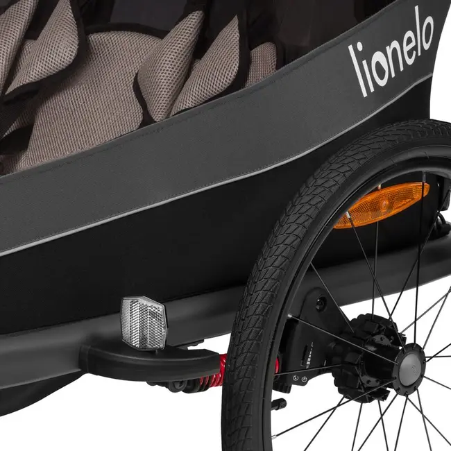 Carucior si remorca de bicicleta, Lionelo, Cama, Multifunctional, Pentru 1 sau 2 copii, Cu sistem de absorbtie a socurilor SIQ, Geamuri cu protectie solara, Negru BYNLO-CAMA_GREY_GRAPHITE