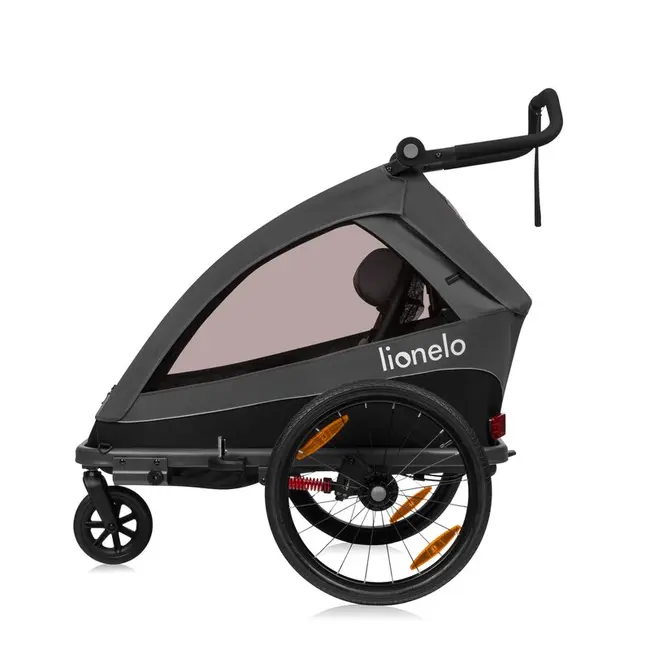 Carucior si remorca de bicicleta, Lionelo, Cama, Multifunctional, Pentru 1 sau 2 copii, Cu sistem de absorbtie a socurilor SIQ, Geamuri cu protectie solara, Negru BYNLO-CAMA_GREY_GRAPHITE