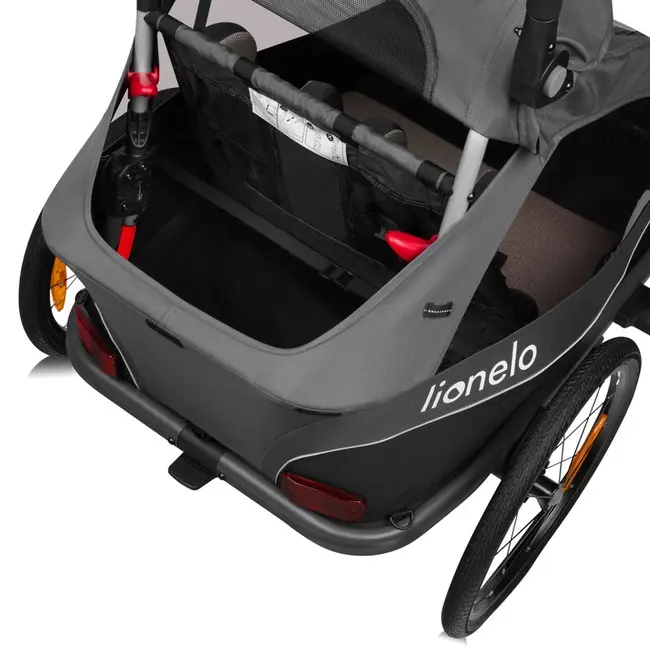 Carucior si remorca de bicicleta, Lionelo, Cama, Multifunctional, Pentru 1 sau 2 copii, Cu sistem de absorbtie a socurilor SIQ, Geamuri cu protectie solara, Negru BYNLO-CAMA_GREY_GRAPHITE