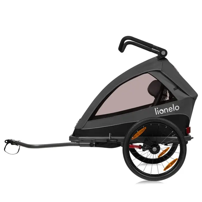 Carucior si remorca de bicicleta, Lionelo, Cama, Multifunctional, Pentru 1 sau 2 copii, Cu sistem de absorbtie a socurilor SIQ, Geamuri cu protectie solara, Negru BYNLO-CAMA_GREY_GRAPHITE