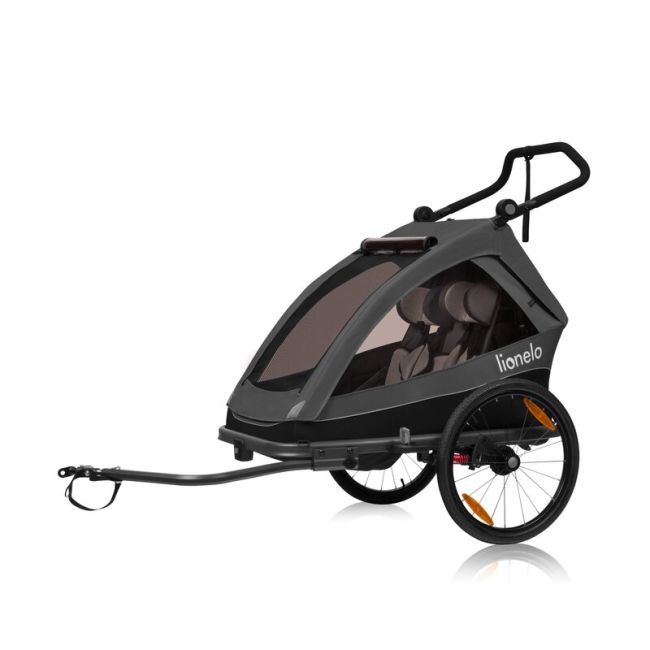 Carucior si remorca de bicicleta, Lionelo, Cama, Multifunctional, Pentru 1 sau 2 copii, Cu sistem de absorbtie a socurilor SIQ, Geamuri cu protectie solara, Negru BYNLO-CAMA_GREY_GRAPHITE