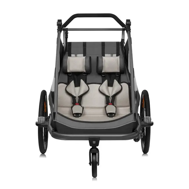 Carucior si remorca de bicicleta, Lionelo, Cama, Multifunctional, Pentru 1 sau 2 copii, Cu sistem de absorbtie a socurilor SIQ, Geamuri cu protectie solara, Negru BYNLO-CAMA_GREY_GRAPHITE