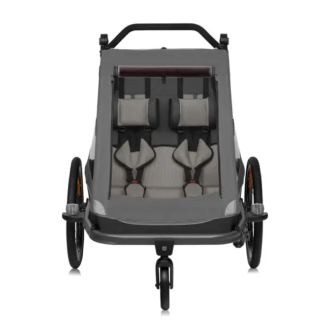 Carucior si remorca de bicicleta, Lionelo, Cama, Multifunctional, Pentru 1 sau 2 copii, Cu sistem de absorbtie a socurilor SIQ, Geamuri cu protectie solara, Negru BYNLO-CAMA_GREY_GRAPHITE