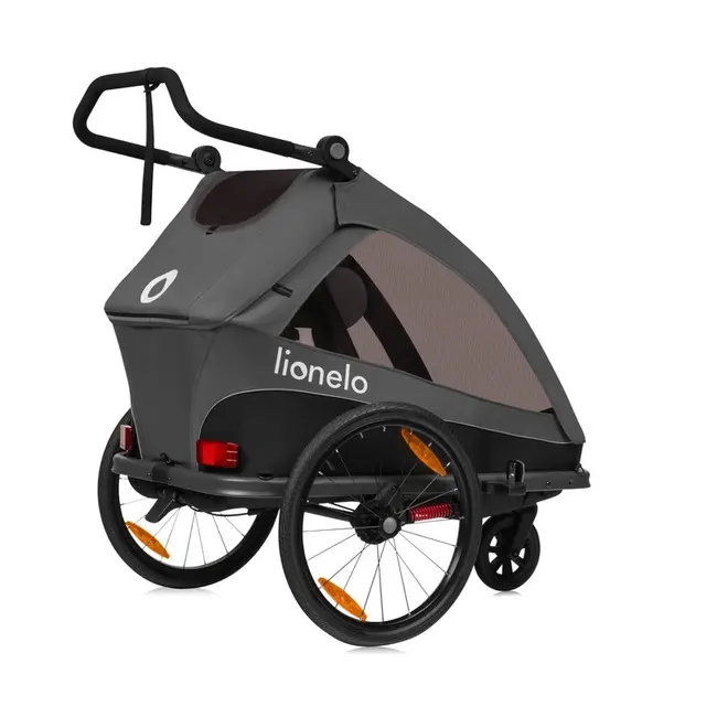 Carucior si remorca de bicicleta, Lionelo, Cama, Multifunctional, Pentru 1 sau 2 copii, Cu sistem de absorbtie a socurilor SIQ, Geamuri cu protectie solara, Negru BYNLO-CAMA_GREY_GRAPHITE
