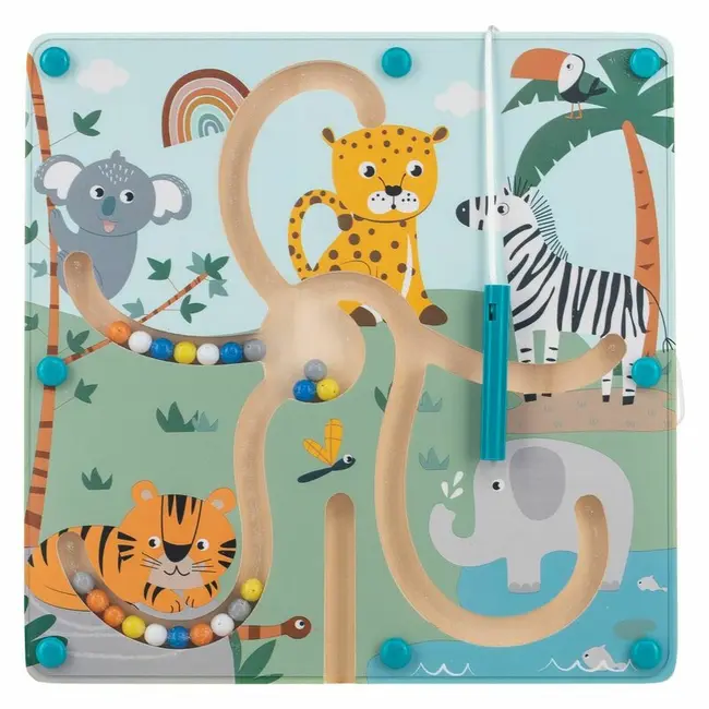 Labirint magnetic, Free2Play, Cu bile, Din lemn, Dezvolta abilitatile motorii, Stimuleaza concentrarea si rabdarea, 22,5x22x5 cm, 36 luni+, Multicolor BYN81699
