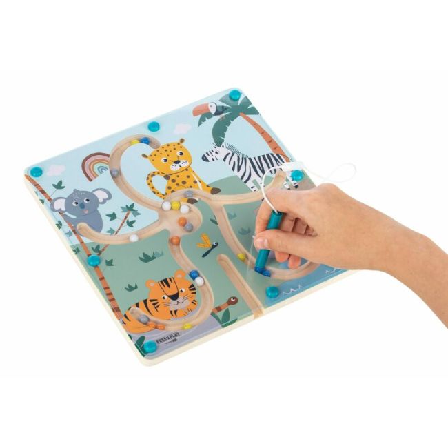 Labirint magnetic, Free2Play, Cu bile, Din lemn, Dezvolta abilitatile motorii, Stimuleaza concentrarea si rabdarea, 22,5x22x5 cm, 36 luni+, Multicolor BYN81699
