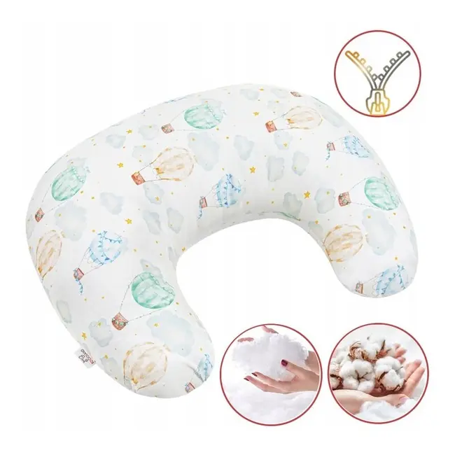 Perna pentru alaptat, Bocioland, Ballons, Cu husa detasabila, Din bumbac, 50x18 cm, Multicolor BYNBOC0400