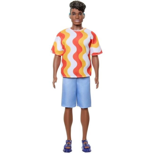 BARBIE PAPUSA BAIAT FASHIONISTAS CU TRICOU CU DUNGI ALBE SI PORTOCALII SI APARATE AUDITIVE VIVMTDWK44_HRH23