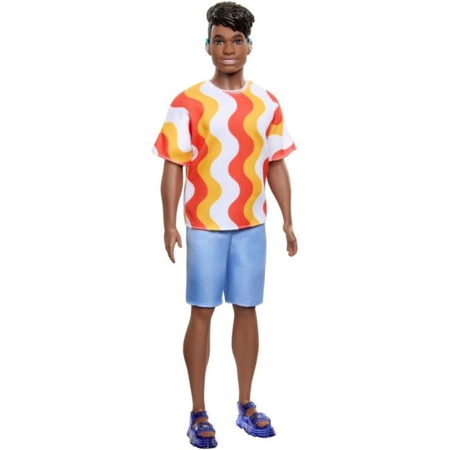 BARBIE PAPUSA BAIAT FASHIONISTAS CU TRICOU CU DUNGI ALBE SI PORTOCALII SI APARATE AUDITIVE VIVMTDWK44_HRH23