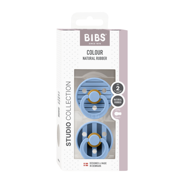 Bibs - set 2 suzete colour studio collection stripe latex, tetina rotunda, 6 luni+ bbbsetstudiocolourstripeslatex2