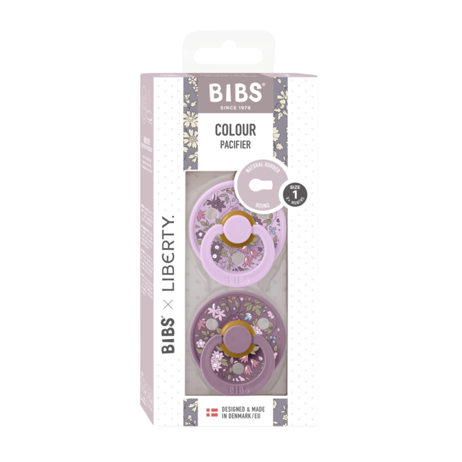 Bibs x liberty - set 2 suzete colour chamomile lawn latex, tetina rotunda, 0 luni+ bbbsetlibertychamcolourlatex1