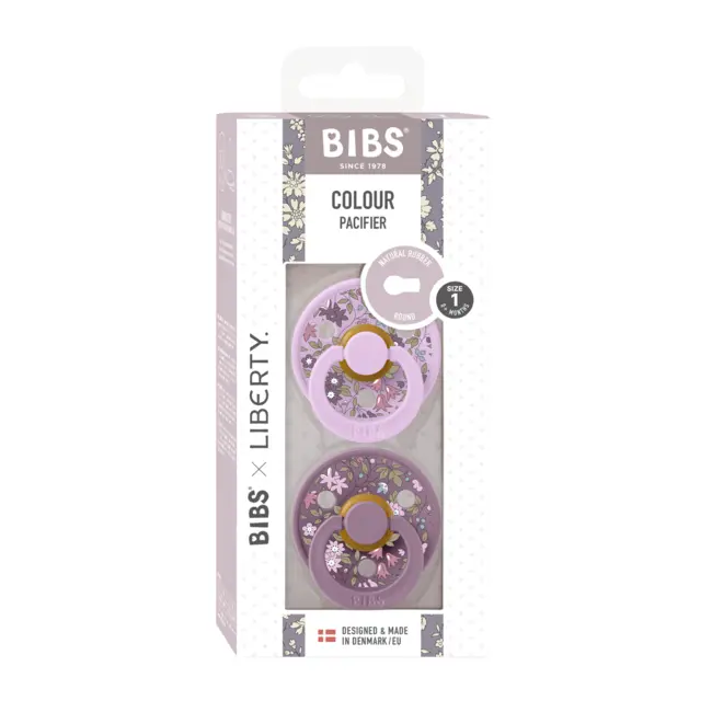 Bibs x liberty - set 2 suzete colour chamomile lawn latex, tetina rotunda, 0 luni+ bbbsetlibertychamcolourlatex1